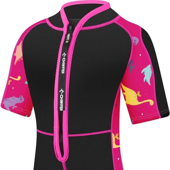 Chriffer Kid Wetsuit Shorty 2mm Neoprene Thermal Pink Black Swimwear - Picture 5 of 14